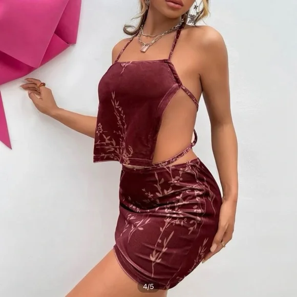 Dresses Sexy Velvet Two Piece Set With Skirt And Criss Cross